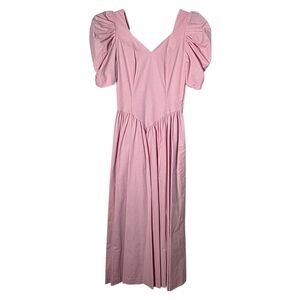 Laura Ashley Vintage Pink Puff Sleeve Midi Dress USA 6 100% Cotton Cottagecore